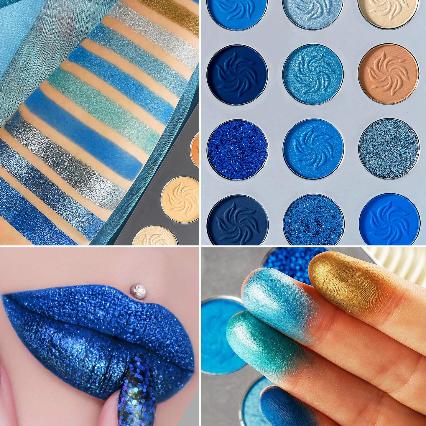 DE'LANCI Space Blue Eyeshadow Palette 15 Color Cosmetics Pressed Pigment Christmas Snowflake Eye Shadow Pallete Matte Shimmer Glitter Drama Makeup Eye Shadow Powder Long Lasting Blue Makeup Pallet