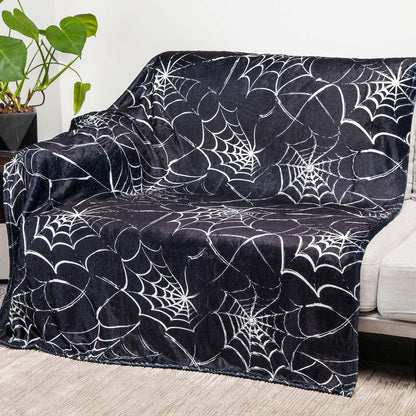 Gothic Spider Web Blanket - Halloween Themed Throw for Goth Room Decor, Black Horror Blanket, Soft Flannel for Couch, Bed, and Haunted Mansion Use (50" x 60")
