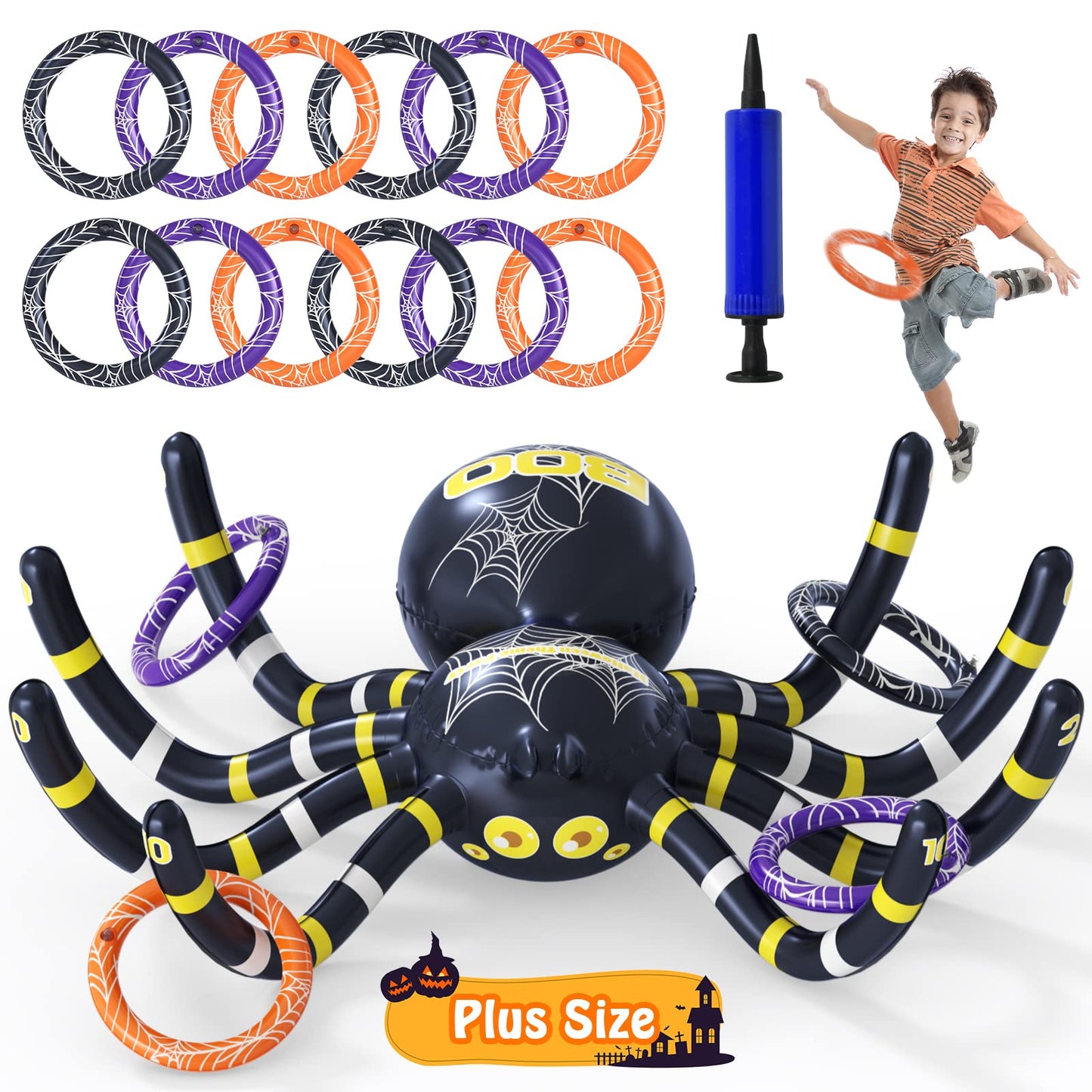 Garma Halloween Inflatable Spider Ring Toss Game - Giant Spider Decoration for Kids School Party Favors Carnival Indoor Outdoor Party Games Family Fun Supplies