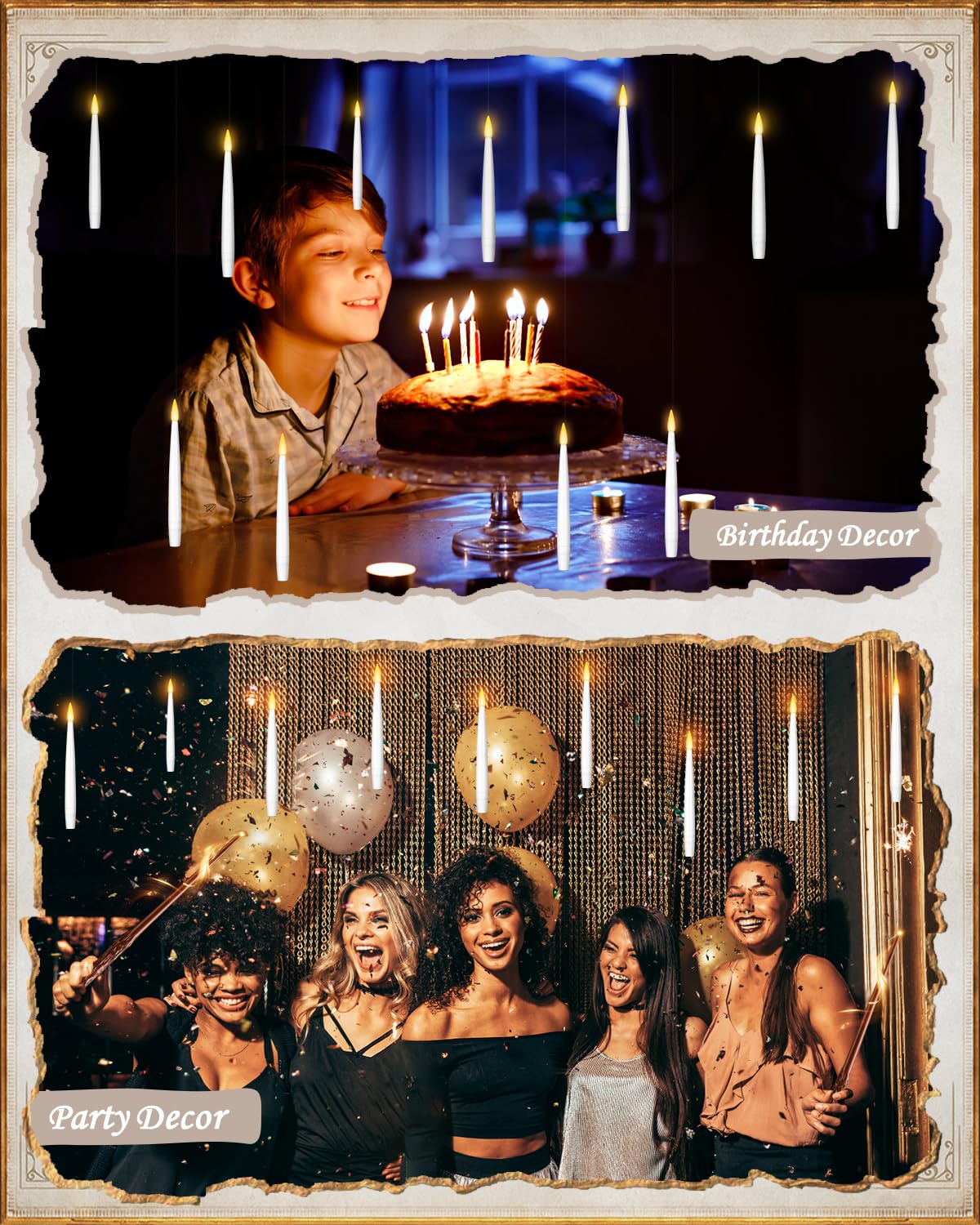 Floating Candles with Wand 10PCs - Magic Hanging Candles Halloween Decorations Flameless Taper Candles with Remote, Floating Lights Gifts for Window Home Bedroom Wedding Birthday Party Indoor Decor