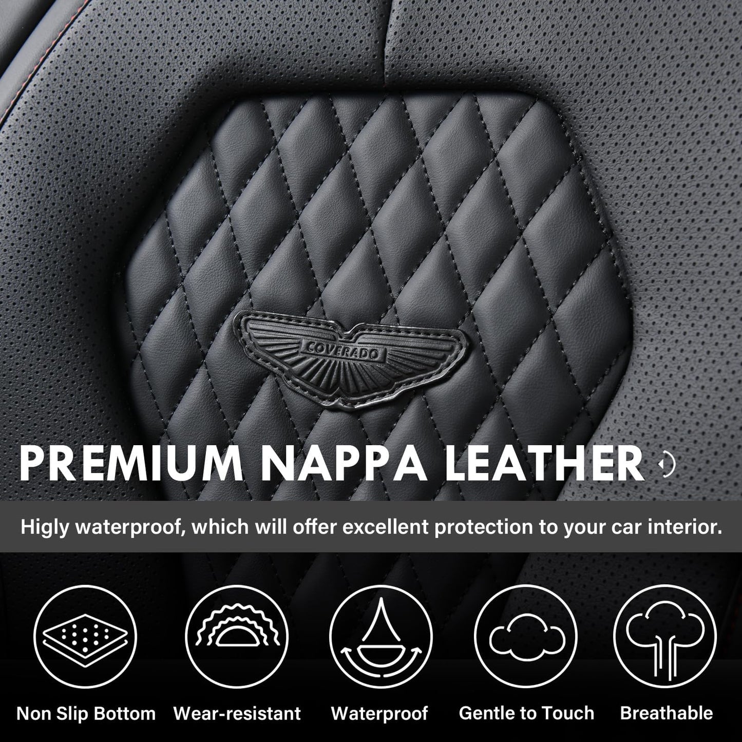 Coverado Seat Covers, Car Seat Covers Full Set, Black Car Seat Cover, Car Seat Covers Front Seats Back Seat Cover, Waterproof Car Seat Cushion, Leather Seat Covers Seat Protector Fit for Most Cars