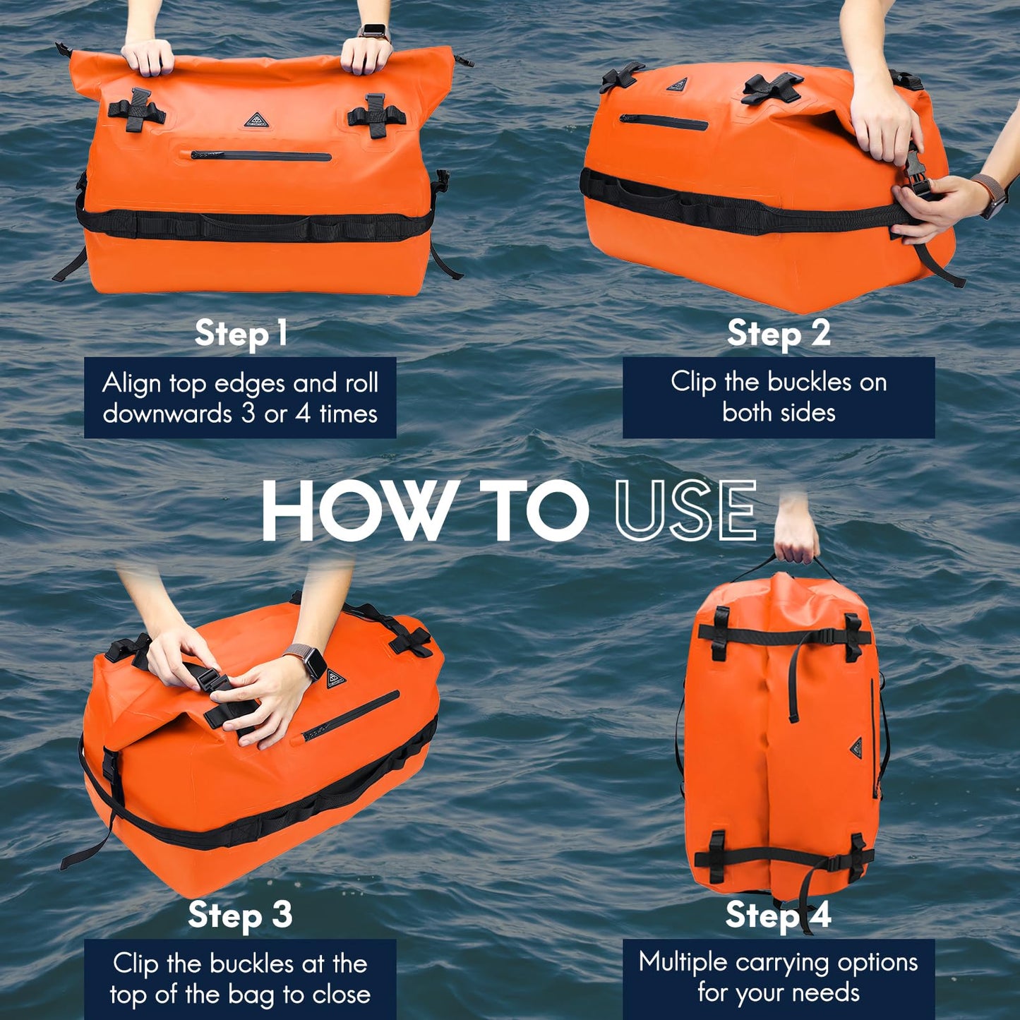 Haimont 60L Waterproof Duffel Bag Backpack Outdoor Heavy Duty Duffle Bag with Backpack Straps for Camping Travel Kayaking for Men Women, Orange