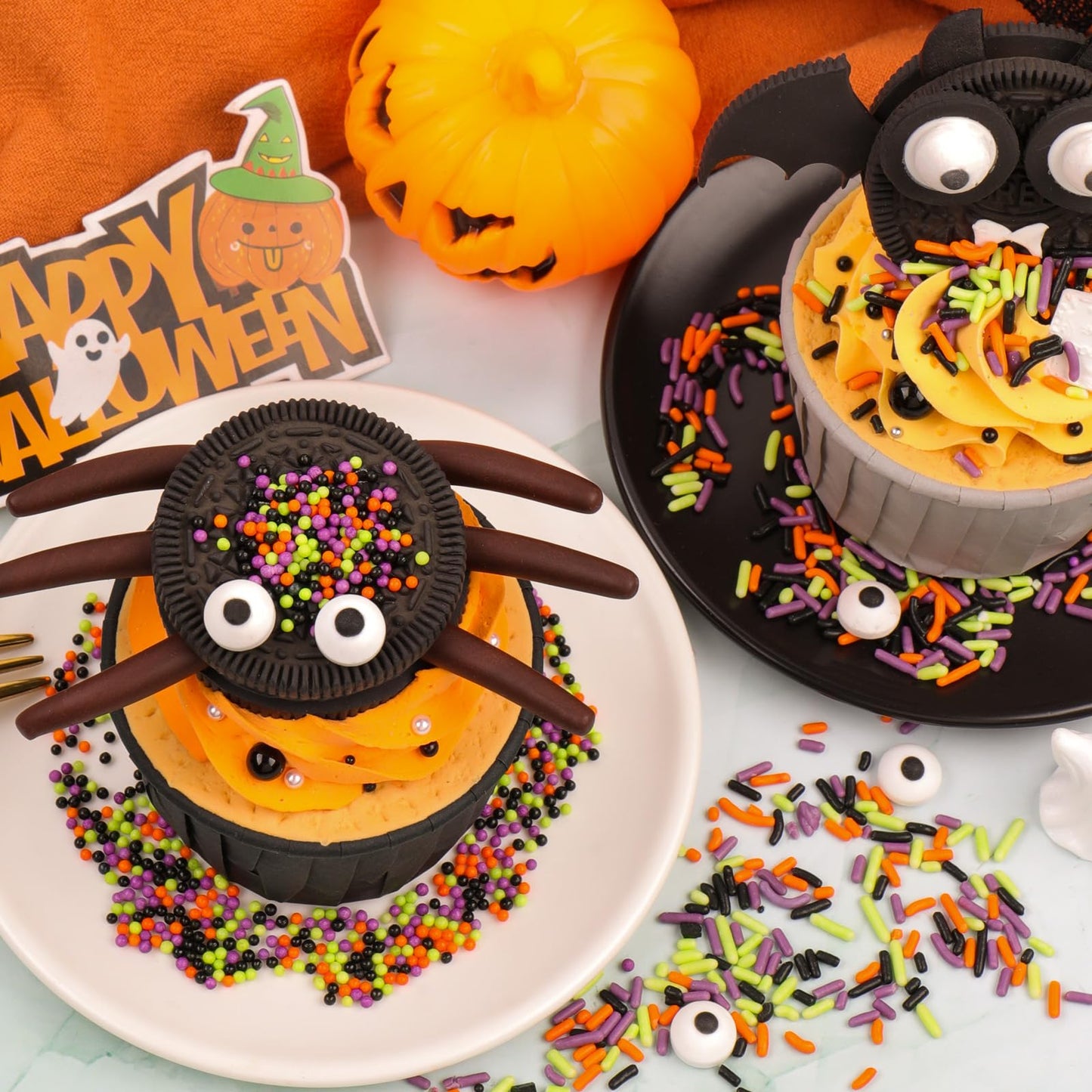 Halloween Sprinkles Edible for Cake Decorating, 8Oz Fall Sprinkles with Black Orange Purple Nonpareils and Jimmies, Eyeball, Black Sugar and Orange Pumpkin for Cupcakes Cookie Ice Cream Baking Topping