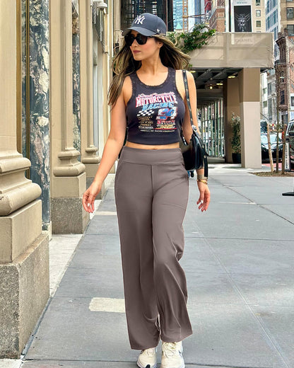 G4Free Wide Leg Yoga Pants Loose Casual Summer Open Bottom Sweatpants Soft Athletic Workout Pants Tummy Control Flare Leggings(Taupe,L,31")