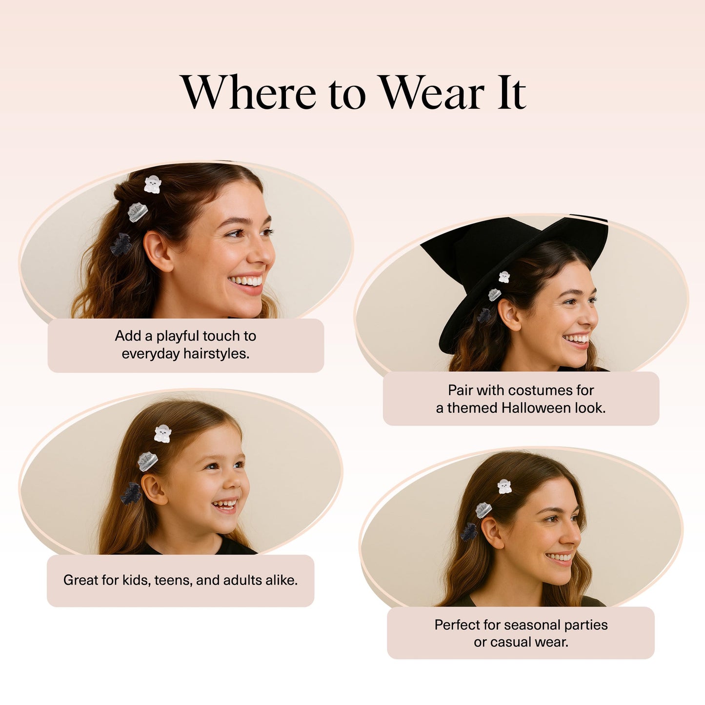 Kitsch Recycled Plastic Mini Claw Clips – Halloween Hair Clips with Ghost, Web & Bat Designs – Festive Hair Accessories & Hair Claw Styling – Small Hair Clips for Women - 6pc Set