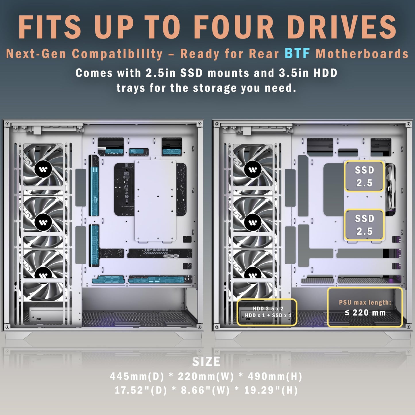 KEDIERS PC CASE ATX 4 Fans Pre-Installed, Type-C Mid Tower Computer Case with Full-View Dual Tempered Glass, Gaming PC Case,Black,P4