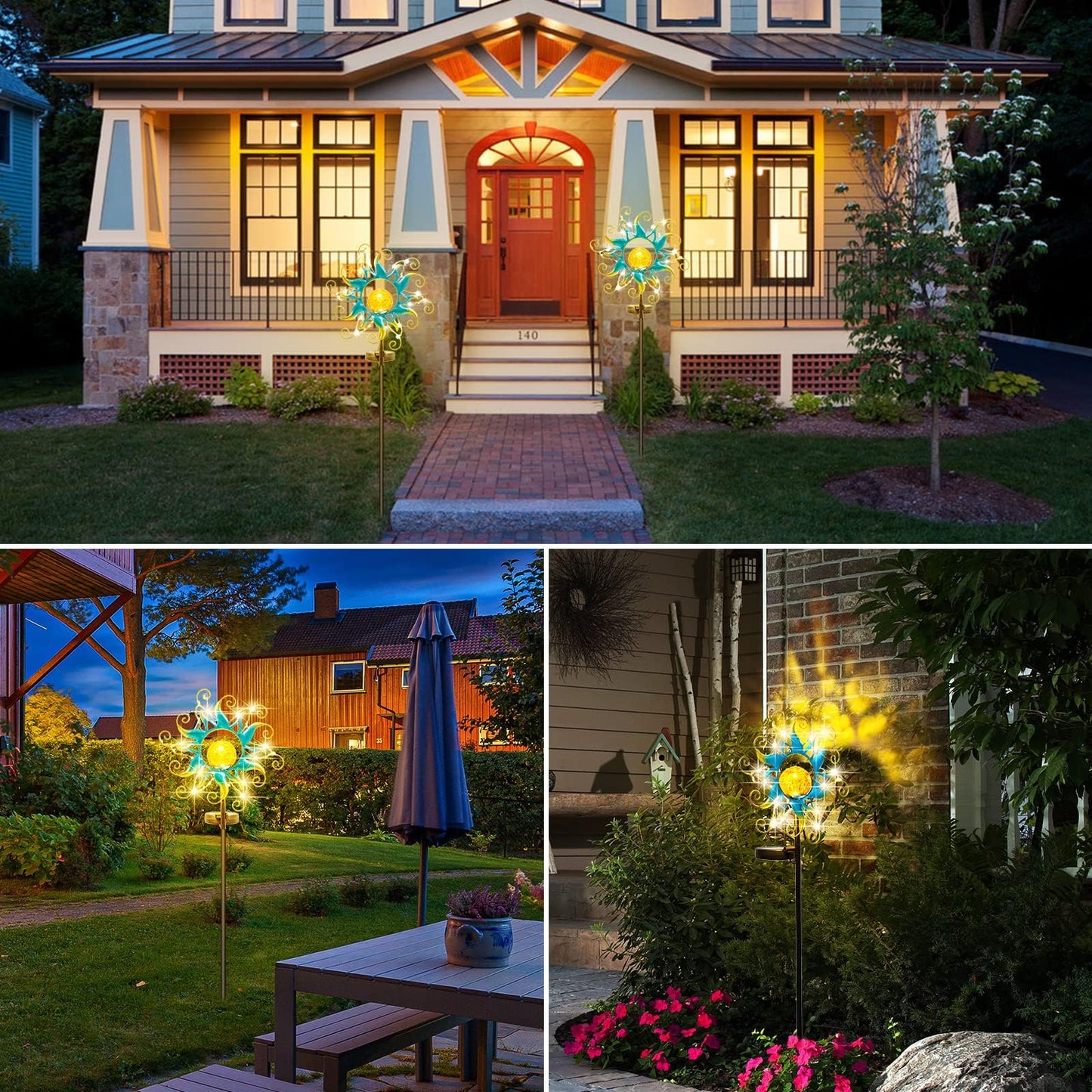 Kacux Solar Lights Outdoor Garden Decor, Blue Metal Sun Crackle Glass Globe Stake Waterproof 30LED Decorations Unique Gifts for Women,Mom,Outside, Patio,Lawn,Yard,Pathway