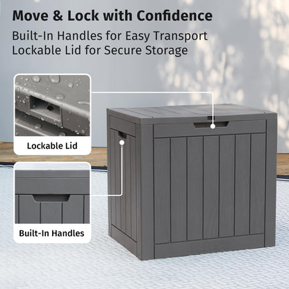 EAST OAK Outdoor Storage Box, 31 Gallon Deck Box Indoor and Outdoor Use, Waterproof Resin Storage Bin for Package Delivery, Patio Cushions, Gardening Tools, Lockable, UV Resistant, Grey