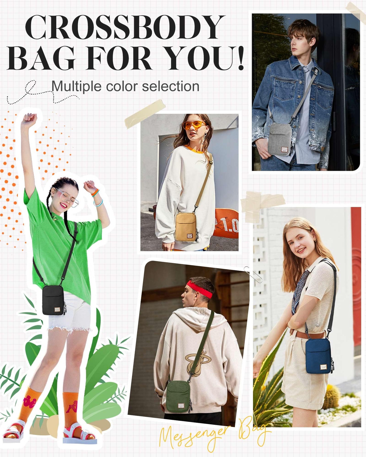 Khaki Mini Crossbody Bag - Small Shoulder Bag For Men & Women, Travel Wallet & Passport Holder, Phone Purse, Unisex Mini Messenger Satchel, Fanny Pack & Neck Pouch With Headphone Jack