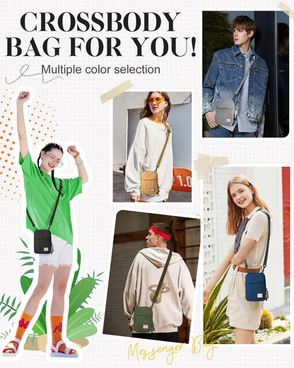 Khaki Mini Crossbody Bag - Small Shoulder Bag For Men & Women, Travel Wallet & Passport Holder, Phone Purse, Unisex Mini Messenger Satchel, Fanny Pack & Neck Pouch With Headphone Jack