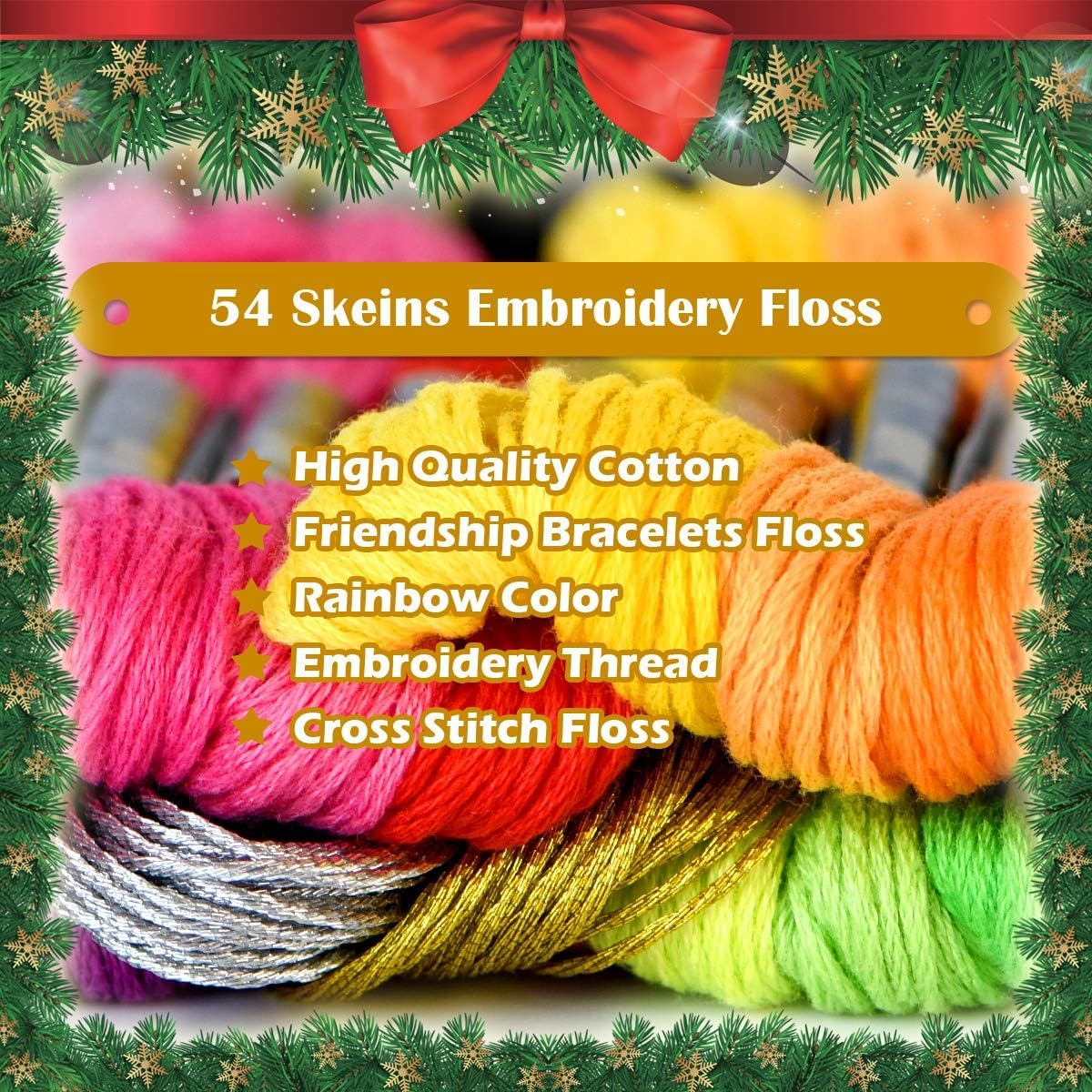 Embroidery Floss 54 skeins Crossstitch Thread - Bracelets String - 50Pcs Embroidery Thread and Free Set of 4pcs Metallic Thread