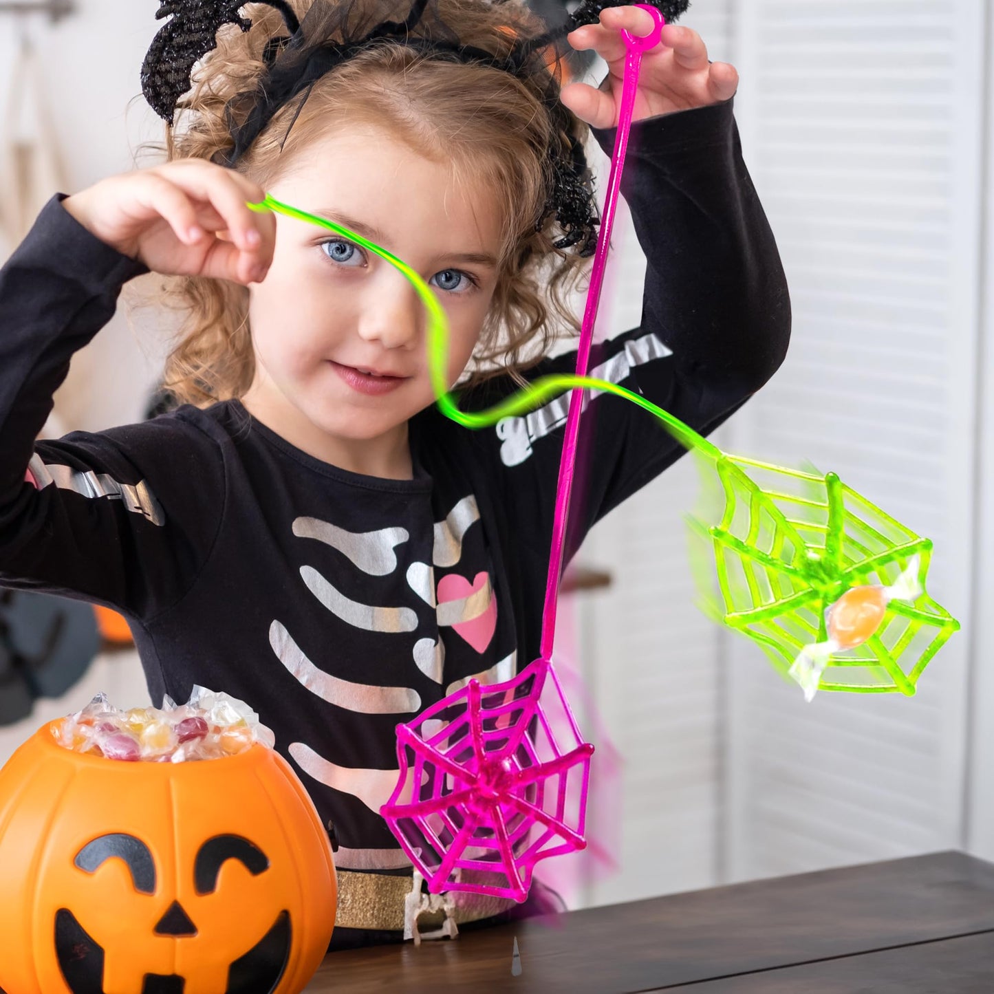 24Pcs Sticky Spider Web Party Favors Pack, 7.5 inches in Total Length, Halloween Party Favors, Gifts For Birthday, Goodie Bag Classroom Prizes, 4 colors