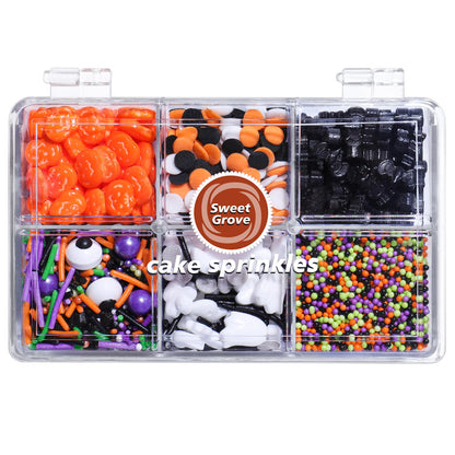 Halloween Sprinkles for Cake Decorating - 6.53 oz Edible Candy Eyes, Pumpkin, Ghost, Spider, Confetti, Nonpareils Sprinkle Mix, Cupcake Cookie Decorations for Fall Halloween Party Treats