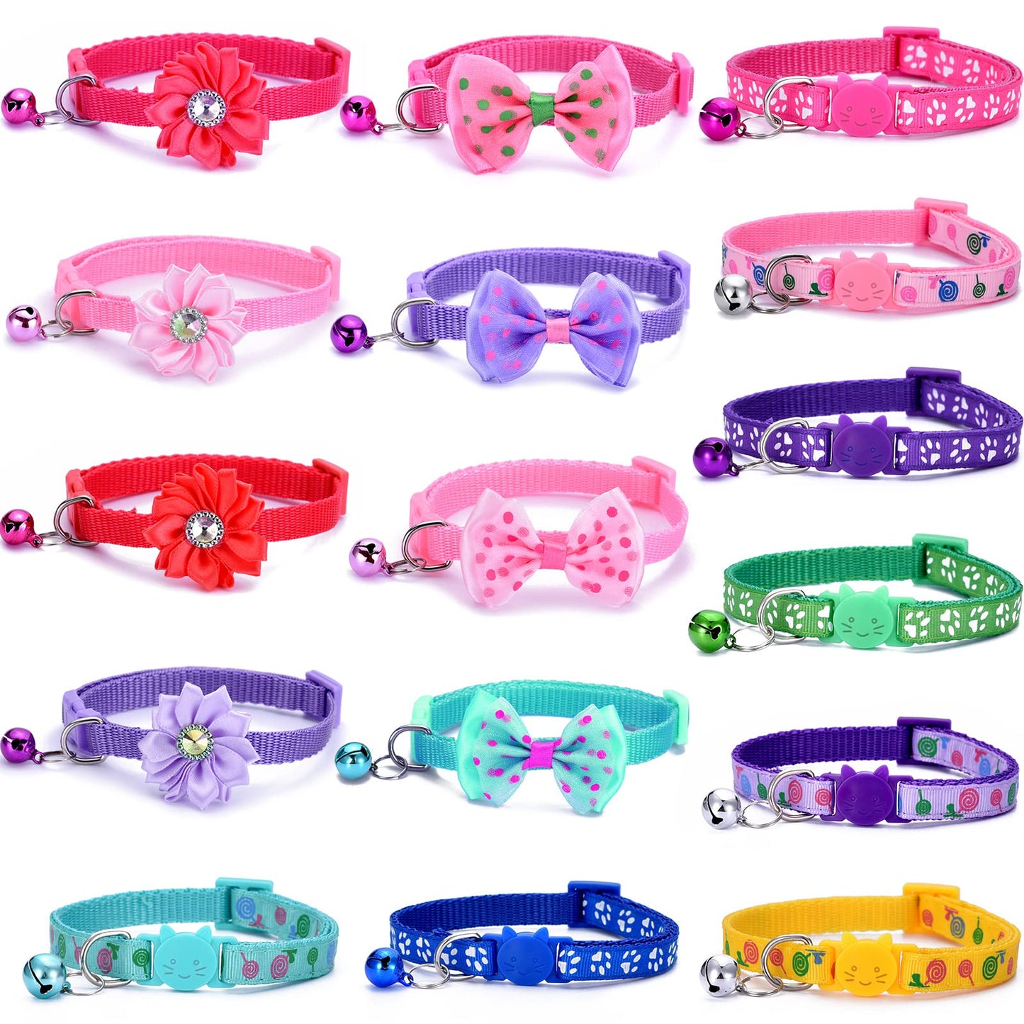 16 PCS Cute Cat Collars Breakaway with Bell for Boy Cats and Girl Cats Gifts