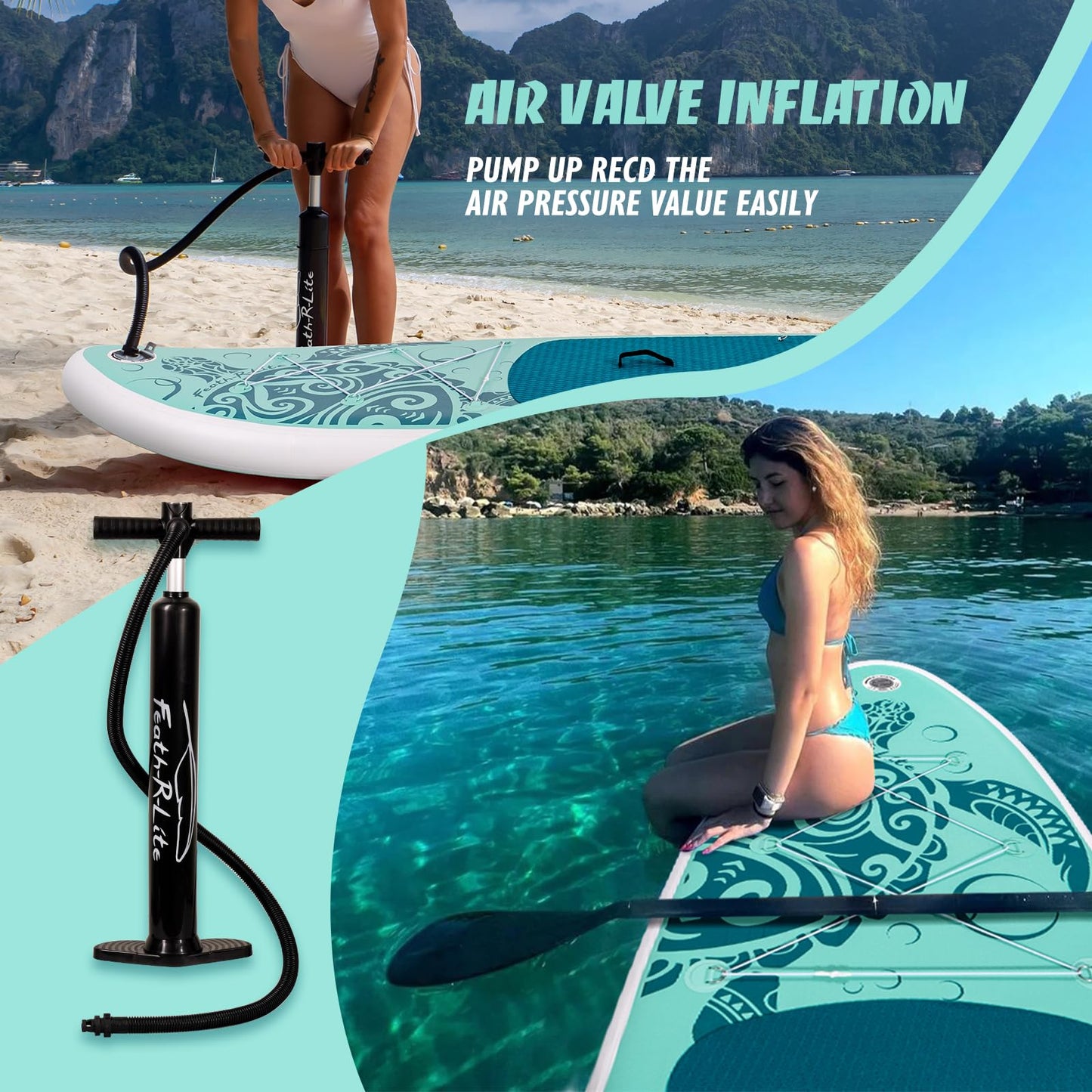 FEATH-R-LITE Inflatable Paddle Board Stand Up Paddleboards for Adults SUP with Complete Premium Accessories Pump, Adjustable Paddle, Leash, Three Fins, Waterproof Phone Bag, Repair Kit, Backpack
