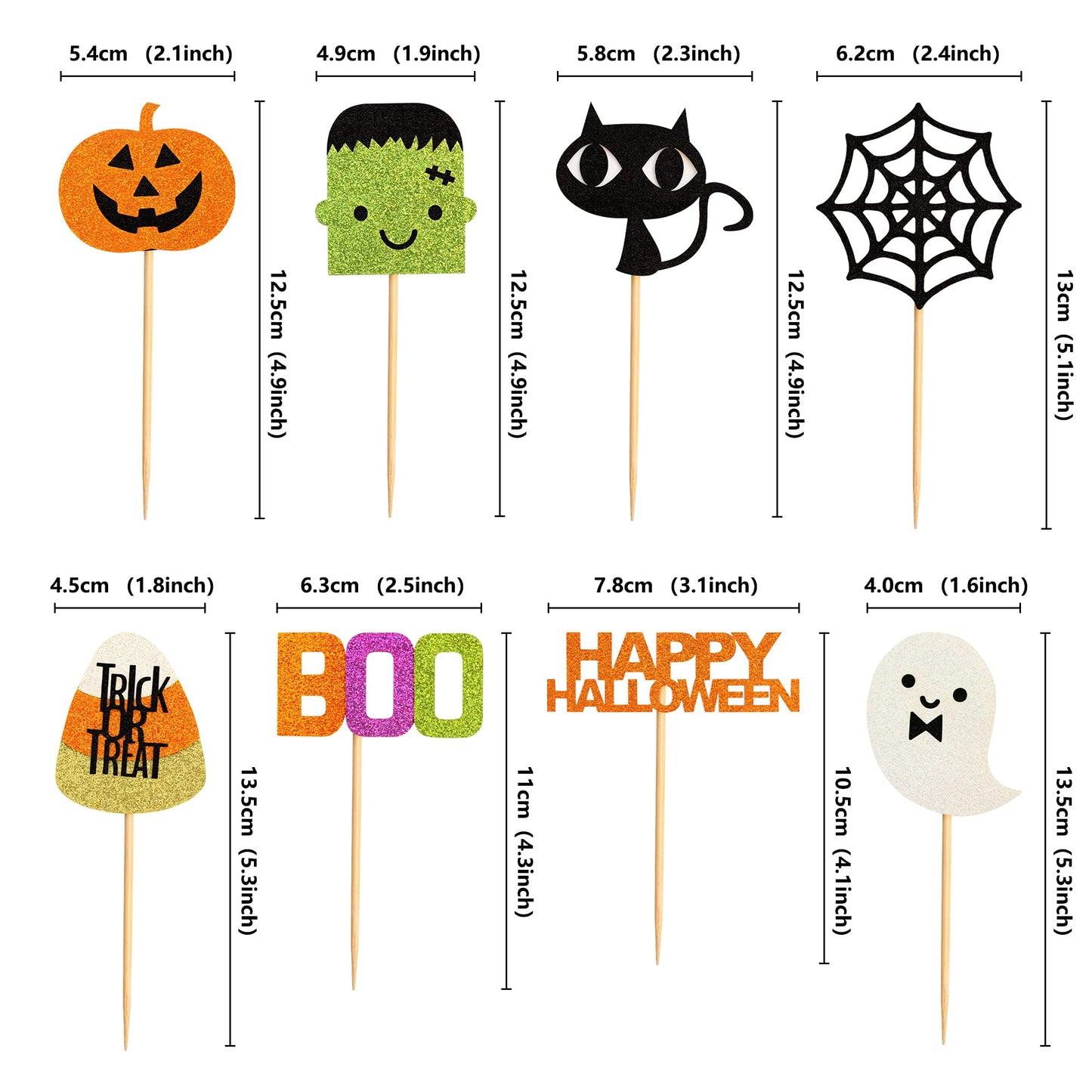 32 pcs Halloween Ghost Boo Glitter Cupcake Toppers Ghost Boo 32 Pack Cupcake Topper muffin for Halloween, Birthday Decoration Party Supply(Frankenstein）