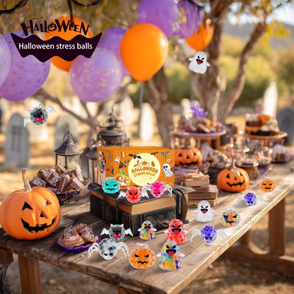 24Pack Halloween Mini Squeeze Balls Pumpkin Ghost Stress Ball Pack Perfect for Halloween Party Favors Halloween Treat Goody Bag Filler Gift