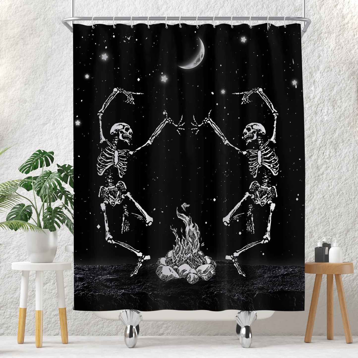 EOVDSFW Funny Halloween Shower Curtain for Bathroom Set Black Gothic Spooky Goth Skull Dark Moon Cool Fun Bath 60 x 72 Inch Decorative Polyester Fabric Cloth Home Decor with 12 Pack Hooks