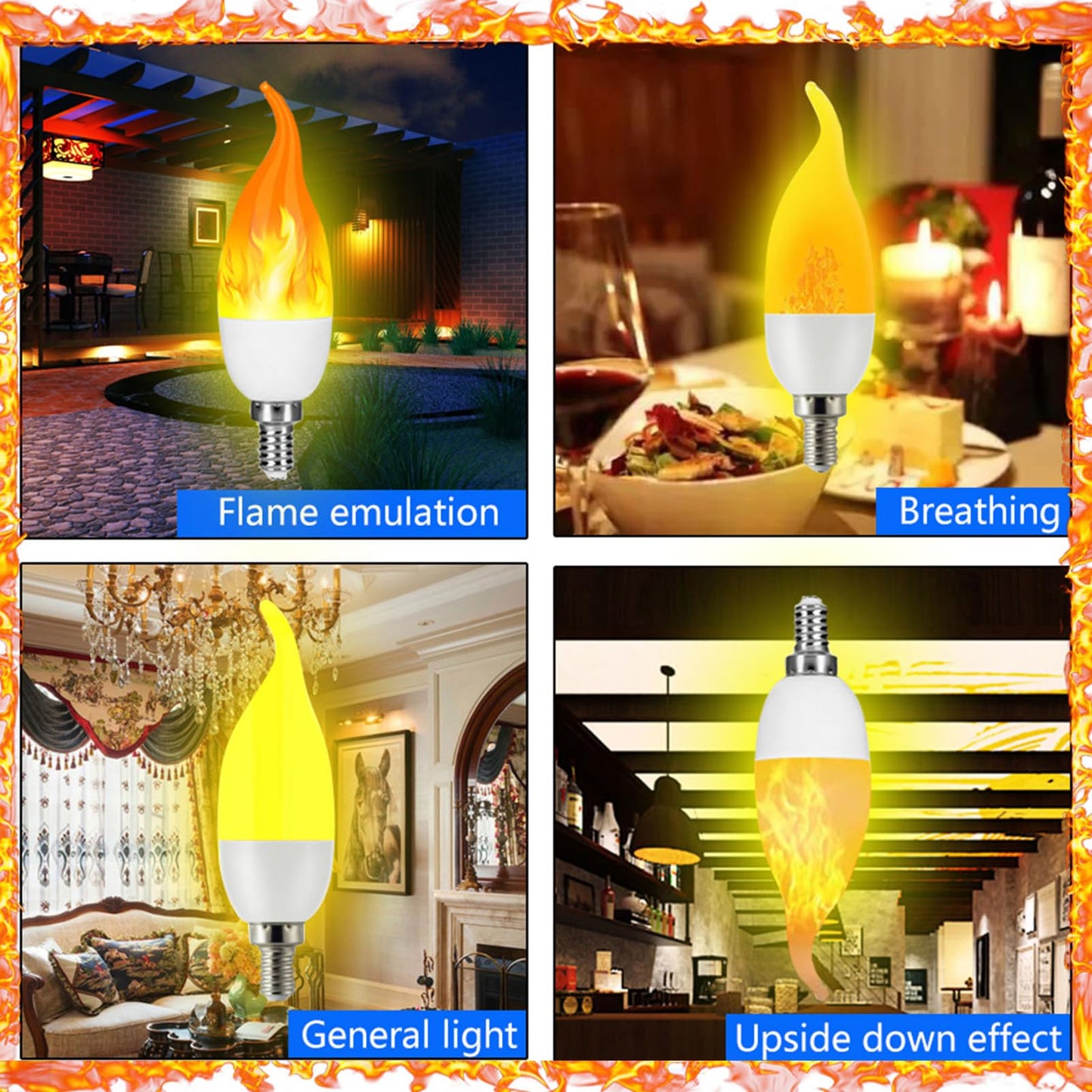 Kestnsee E12 LED Flickering Candelabra Flame Effect Light Bulbs - Upgrade Flicker Candelabra Torch Fire Effect Lights Bulbs for Outdoor Halloween Xmas Holiday Decorations Indoor Lamp (6 Pack)
