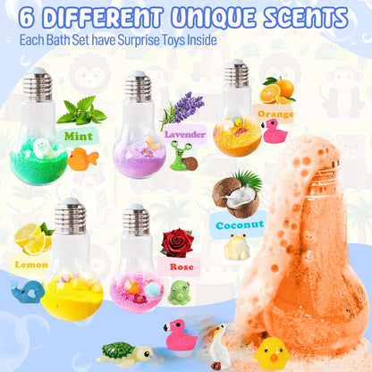 Kids Bath Bombs Potions with Surprise Inside: 6 Pack Organic BathBombs with 12 Mini Toys Easter Gift Set Rich in Natural Essential Oils, Fun Science Toddler Bath Bombs Fizzies for Dry Skin Moisturize