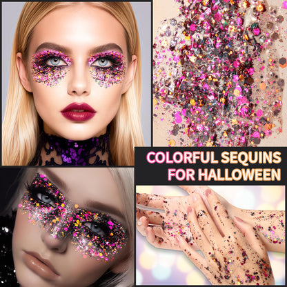 DAGEDA Halloween Black Body Glitter Gel, Face Hair Glitter Body Shimmer, Halloween Costume Accessories Chunky Glitters Eyeshadow, Holographic Cosmetic Sequins Festival Outfits for Women 50ml