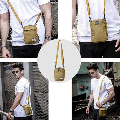 Khaki Mini Crossbody Bag - Small Shoulder Bag For Men & Women, Travel Wallet & Passport Holder, Phone Purse, Unisex Mini Messenger Satchel, Fanny Pack & Neck Pouch With Headphone Jack