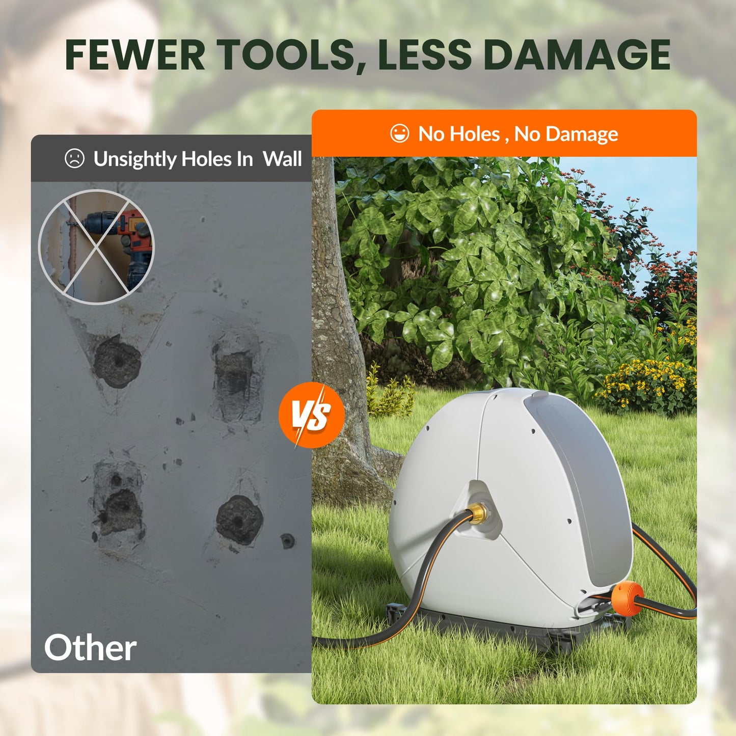 Giraffe Tools Ground Mounted Retractable Hose Reel 1/2 Inch x 130FT, Heavy Duty Automatic Rewind Garden Hose Reel, with Flexible Swivel Base for Lawn, Concrete Floor