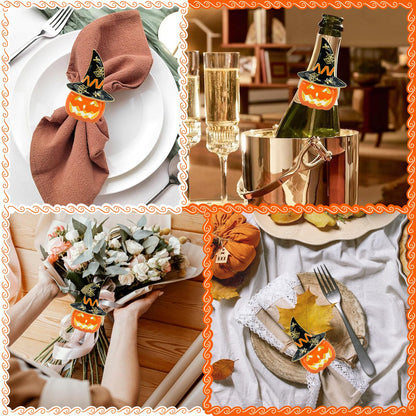 Legigo Set of 6 Halloween Napkin Rings for Dinning Table Settings- Horror Scary Orange Pumpkin Black Witch Hat Napkin Holder Ring for Holiday Party Kitchen Dinner Table Decarations