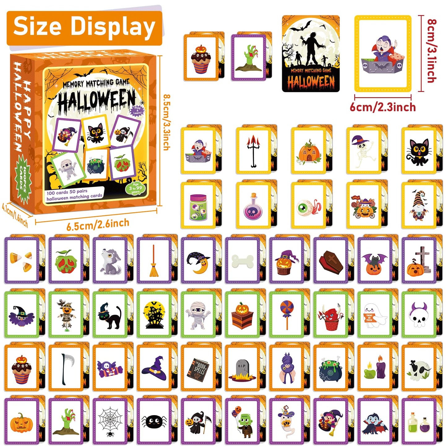 gisgfim 50 Pairs Memory Matching Game Happy Halloween Concentration Memory Games Card for Kids Educational Ages 3-8 A Fun & Fast Halloween Theme Matching Games