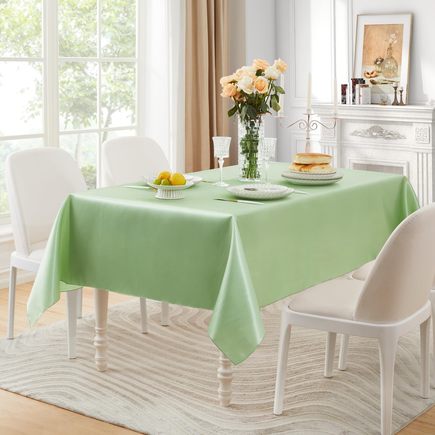 Counfeisly 1 Pack Satin Table Cover Rectangle Silkly Soft Table Cloth, Satin Dining Table Cloths for Wedding Banquet Table Decoration, Dining Room, Indoor and Outdoor Use, 60 x 120 Inches, Sage Green