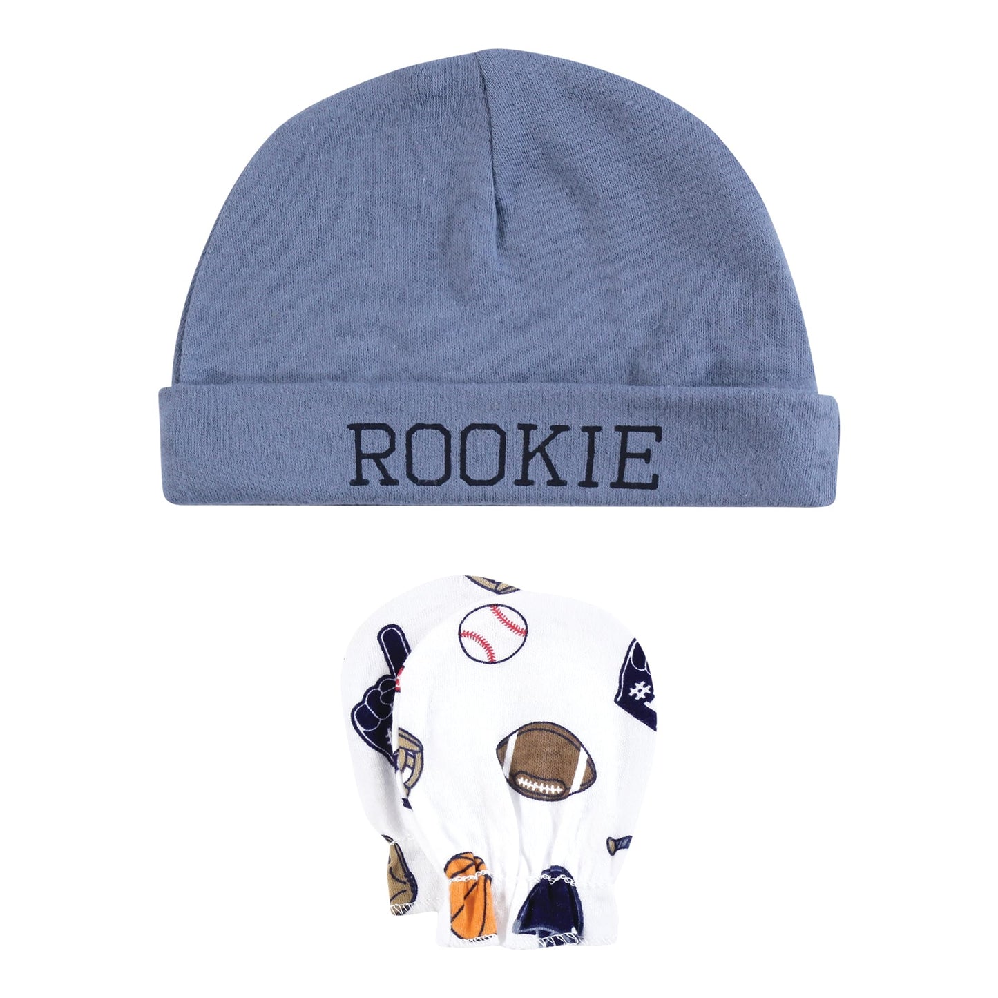 Hudson Baby Infant Boy Cotton Cap and Scratch Mitten Set, Sports Fan, 0-6 Months