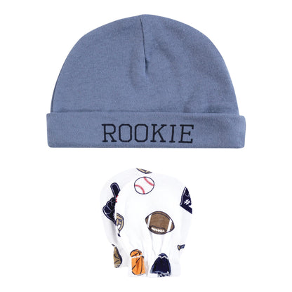 Hudson Baby Infant Boy Cotton Cap and Scratch Mitten Set, Sports Fan, 0-6 Months