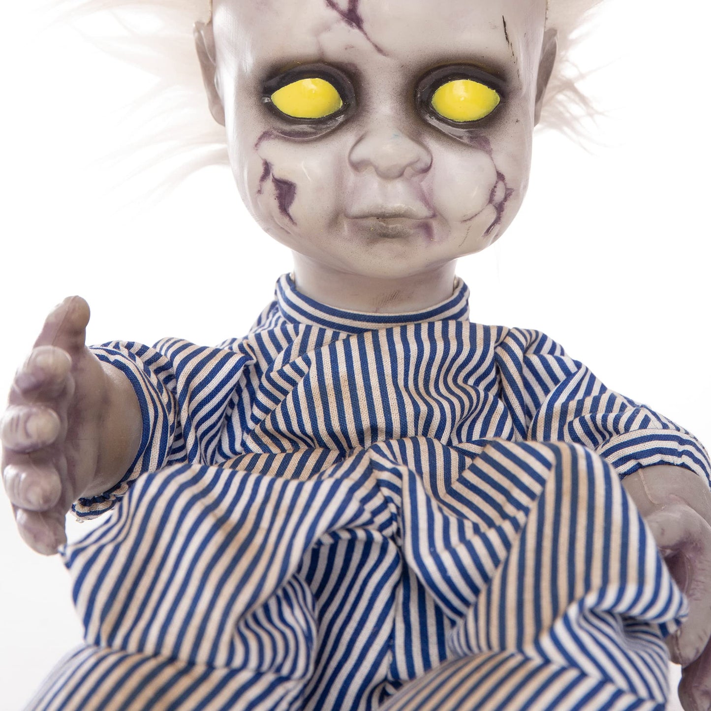 EVAPLUS 11inch Halloween Haunted House Crying Baby Terror Decoration Toy, Animatronic Roaming Creepy Doll Halloween Decoration,Haunted Sound Activated Holiday Prop with Battery Operated Control