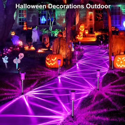 DenicMic Halloween Solar Lights Outdoor 10 Pack Purple LED Waterproof Yard Garden Patio Backyard Pathway Walkway Landscape Path Lawn Outside Halloween Decorations Outdoor