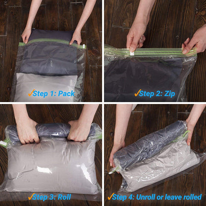 12 Space Saver Storage Bags for Clothes for Travel - Compression, no Vacuum Sacks - Luggage Accessories