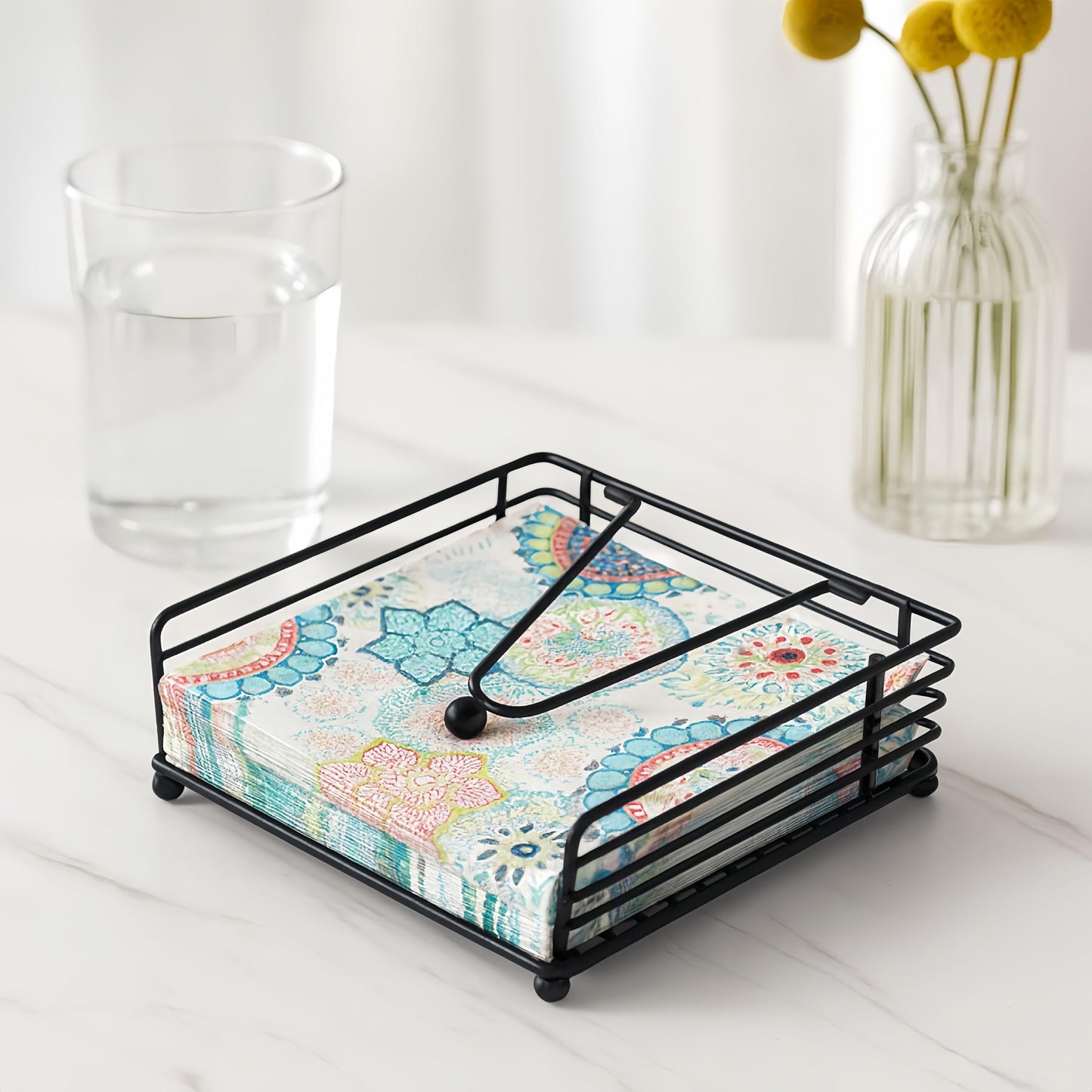 Fengzhe Napkin Holder for Table, Suitable for Kitchen, Restaurant, and Outdoor Use, Paper Cocktail Napkin Holder that Matches Various Dining Room Decor Styles, Black (7'' x 7''x 2.75'', Matte Black)