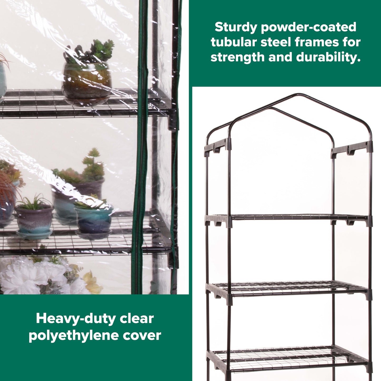 Gardman R687 4-Tier Mini Greenhouse, 27" Long x 18" Wide x 63" High Black