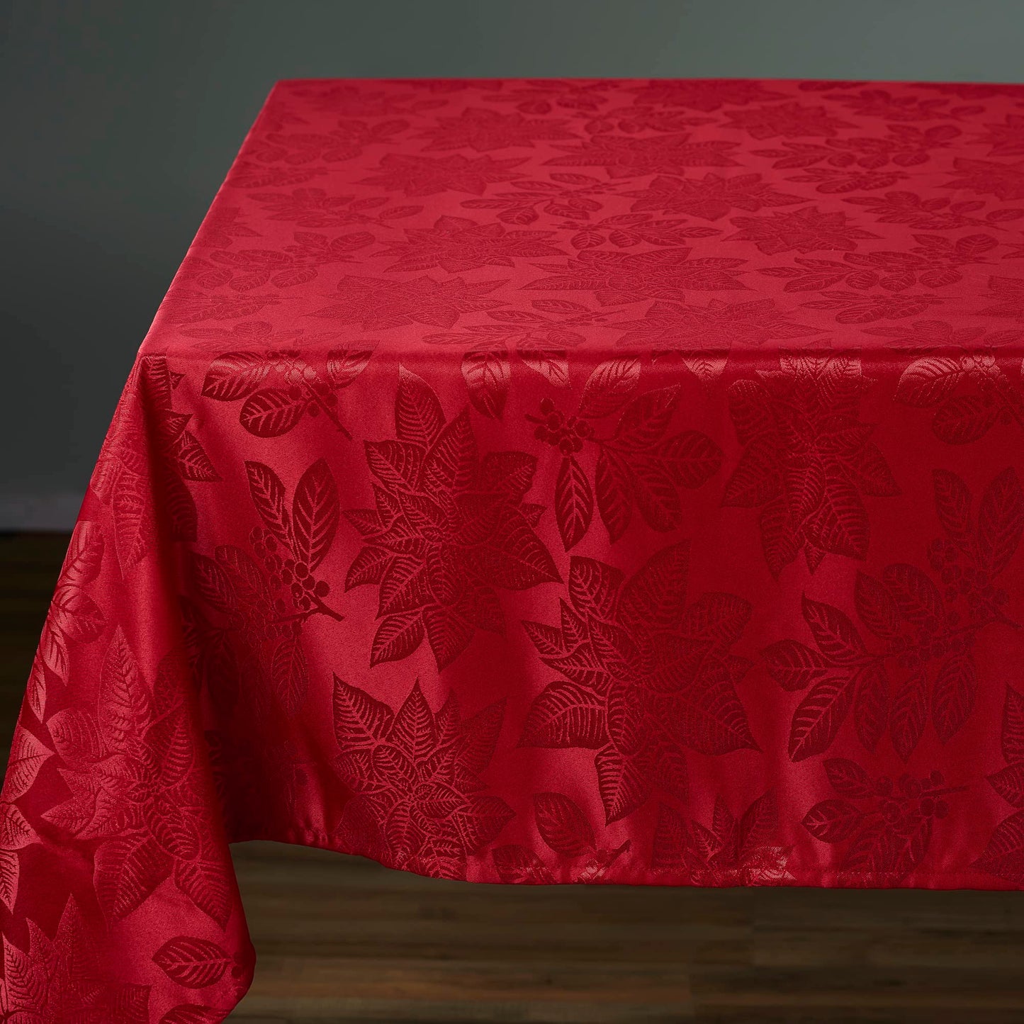 Kadut Christmas Tablecloth, Poinsettia Leaf Red Tablecloth (60 x 102 Inch) for 6 Foot Rectangle Tables, Heavy Duty Fabric, Table Cloth for Harvest, Xmas Holiday, Winter, and Parties Table Cover