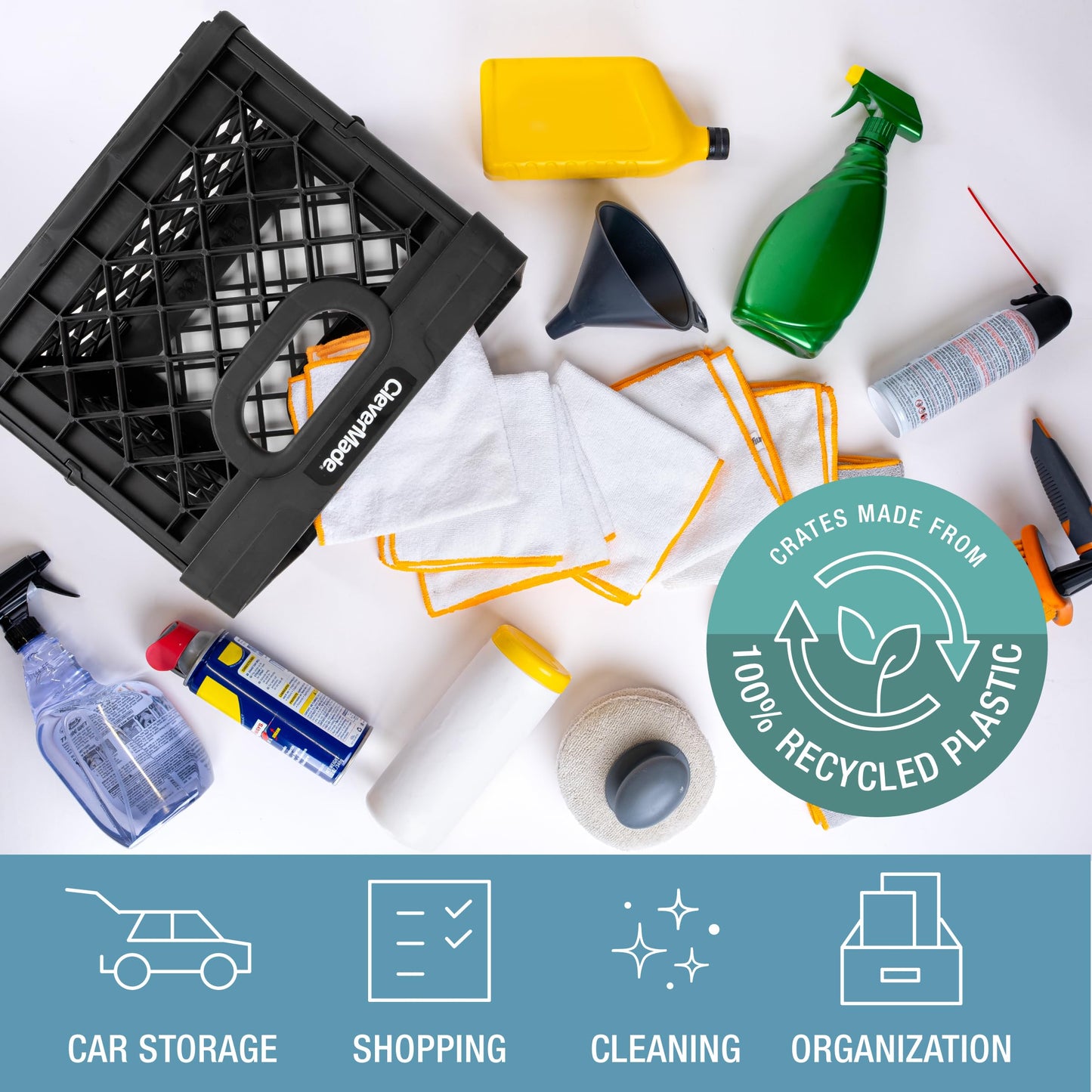 CleverMade Collapsible Milk Crate, Obsidian, 1PK - 25L (6 Gal) Stackable Storage Bins, Holds 50lbs Per Bin - Clevercrates are Heavy Duty, Plastic Collapsible Storage Crate for Multi Purposes