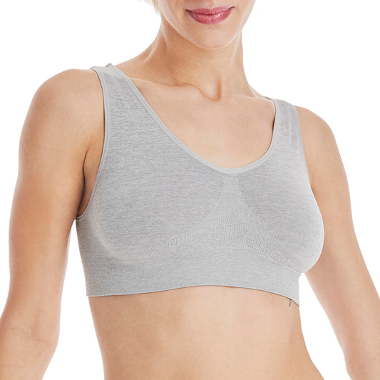 Hanes Women's Cozy Seamless Wire-Free Bra, Light Grey Heather, Large
