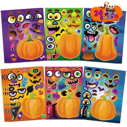 Halloween Stickers for Kids 24 Sheets Make a Pumpkin Face Stickers Pumpkin Decorating Sticker, Halloween Party Games, Make Your Own Sticker Fall Autumn Thanksgiving Party Favors Crafts