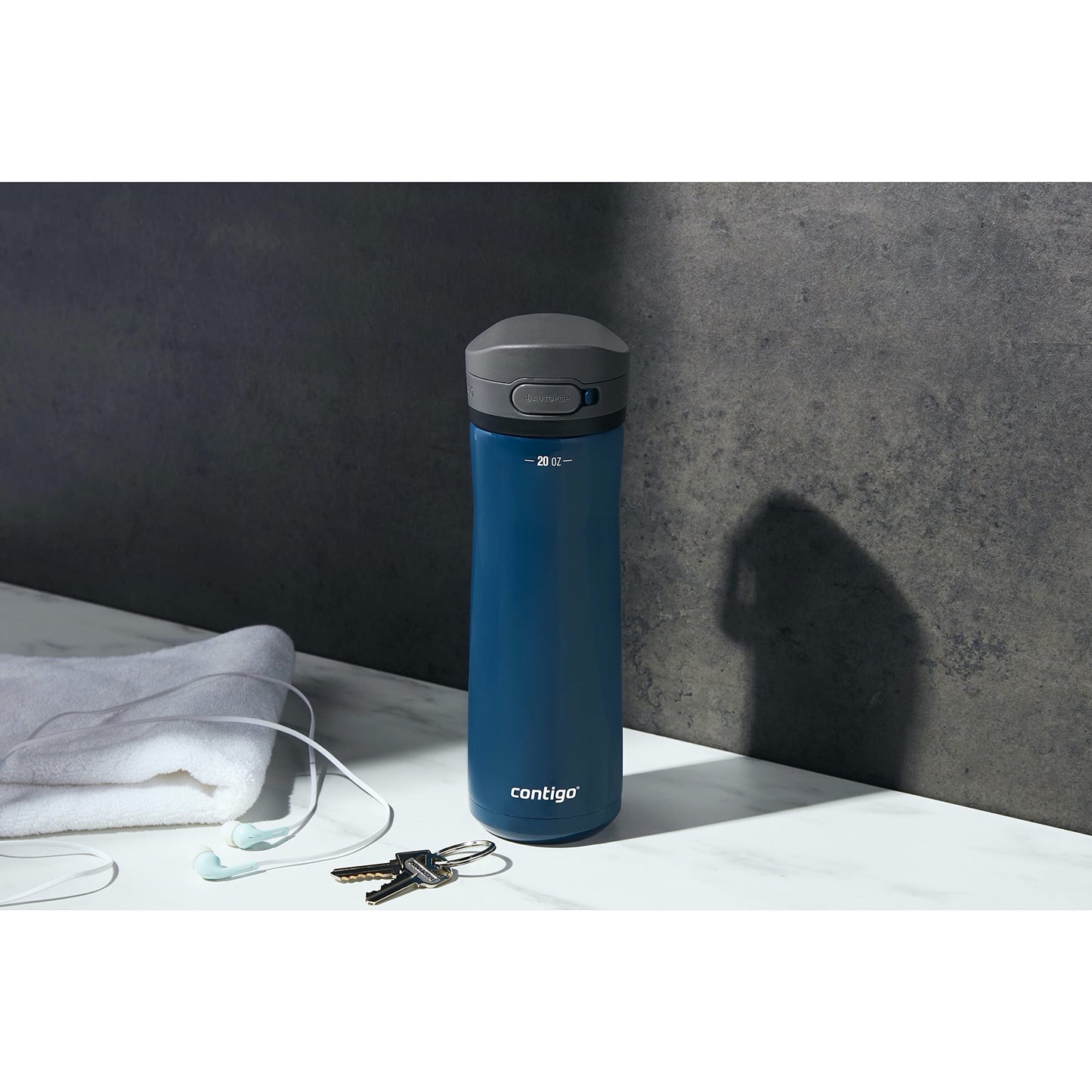 Contigo Jackson Chill 2.0, Vacuum-Insulated Stainless Steel Water Bottle with Secure Lid, Leak-Proof Travel Friendly, 20oz Capacity, Blueberry Color, Keeps Drinks Cold for 12 Hours