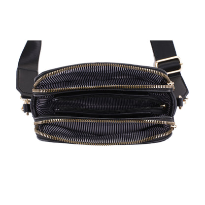 EVVE Crossbody Bags for Women Trendy Triple Zip Small Crossbody Camera Bag Purse with Wide Guitar Strap