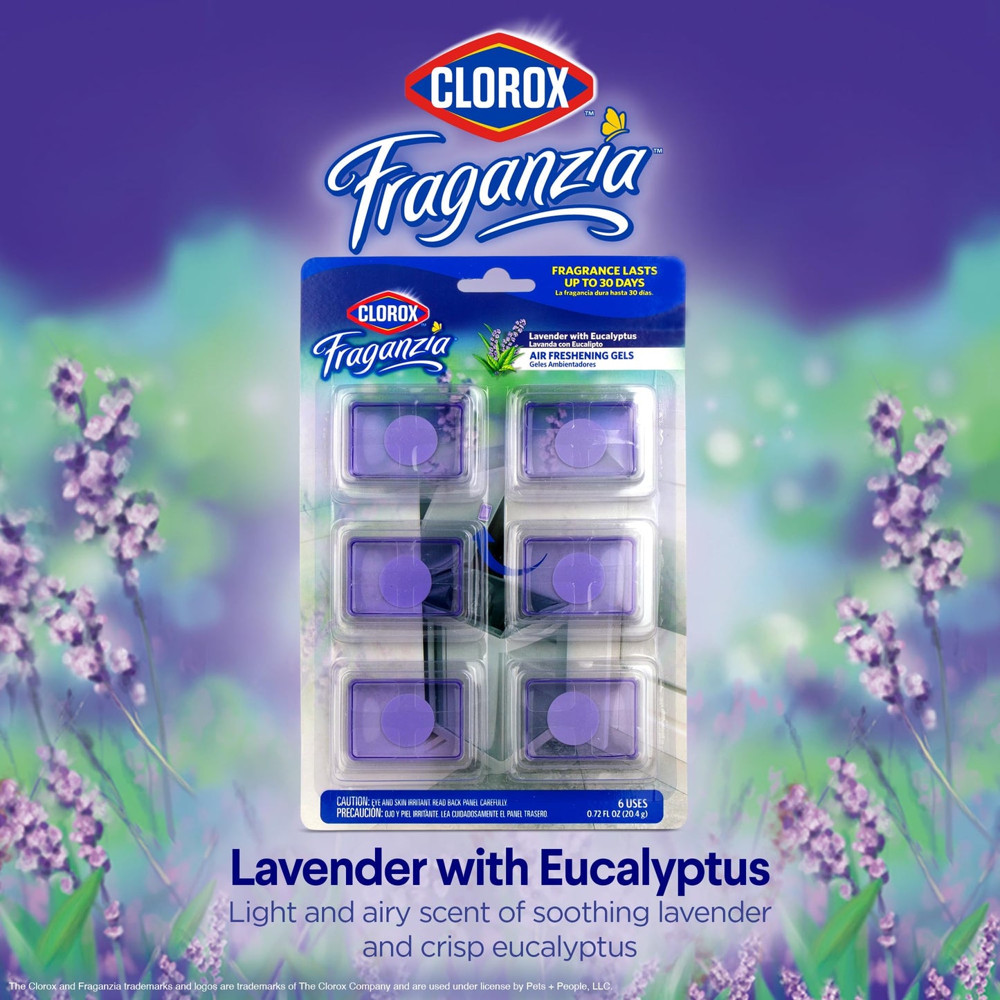 Clorox Fraganzia Adhesive Garbage Can Air Freshener Gel, Lavender with Eucalyptus Scent - No Plug, Stick On Trash Can Deodorizer and Odor Absorber, Gel Air Fresheners for Home and Kitchen, 6 Count