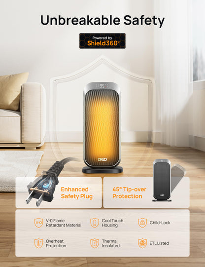 Dreo Quiet Space Heater, 1500W Portable Heaters for Indoor Use with Remote, 70° Oscillation, Fast and Safety Electric PTC Ceramic for Desk Office Bedroom, 12H Timer