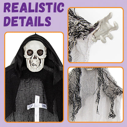 Halloween Hanging Skeleton Ghosts (3 Pack), One 36” and Two 32” Halloweens Grim Reapers, Flying Ghosts for Haunted House Prop Décor, Indoor/Outdoor Halloween Decorations