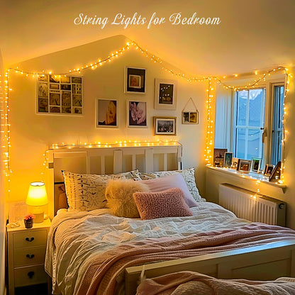 JMEXSUSS 200 LED String Lights Indoor Outdoor Clear Wire, Connectable Warm White Christmas Lights for Bedroom, 66 Ft Twinkle Fairy Classroom Light Plug in for Home Wedding Tree Yard Patio Decor