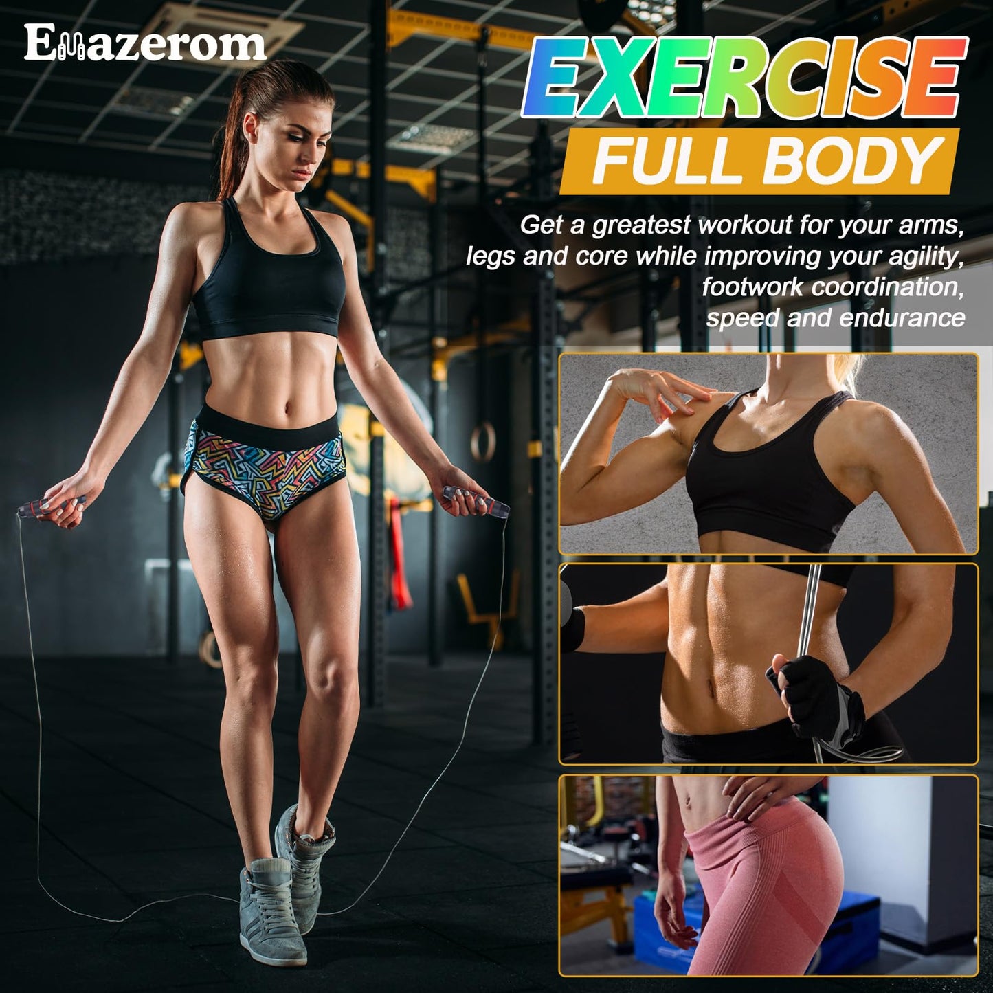 Emazerom Jump Rope for Women Men Kids, Adjustable Skipping Rope with Ball Bearings, Professional Jumping Rope with Foam Handles, Tangle-Free Rapid Speed Jump Ropes for Fitness Workout Boxing Exercise