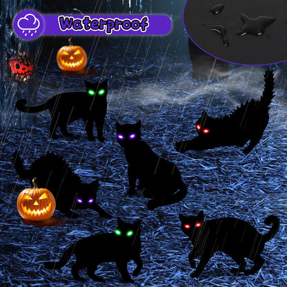 LCHUANG 6Pack Black Cat Halloween Decorations Outdoor with LED Glowing Eyes Lights Black Cat Yard Stakes Halloween Decor, Waterproof Outside Cats Blow up Scary Patio Lawn Decorations