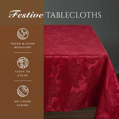 Kadut Christmas Tablecloth, Poinsettia Leaf Red Tablecloth (60 x 102 Inch) for 6 Foot Rectangle Tables, Heavy Duty Fabric, Table Cloth for Harvest, Xmas Holiday, Winter, and Parties Table Cover